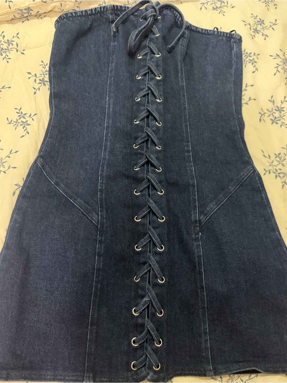 Windsor Dark Blue Strapless Lace-Up Denim Dress